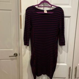 Blue and red striped sweater dress